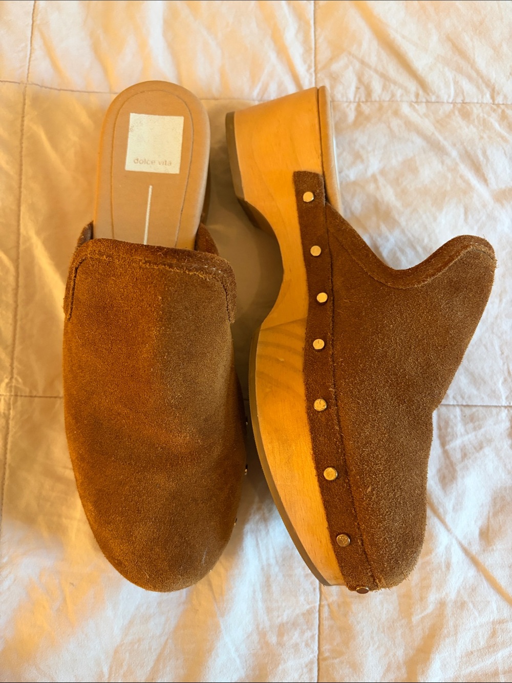Dolce Vita Tan Suede Studded Clog Mules